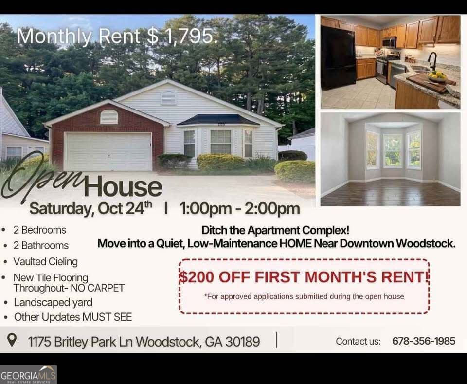 2 bedroom, 2 bathroom, 871 sq ft single family residence for rent at 1175 Britley Park Lane, Woodstock, GA 30189 for $1,795 a month — photo 2