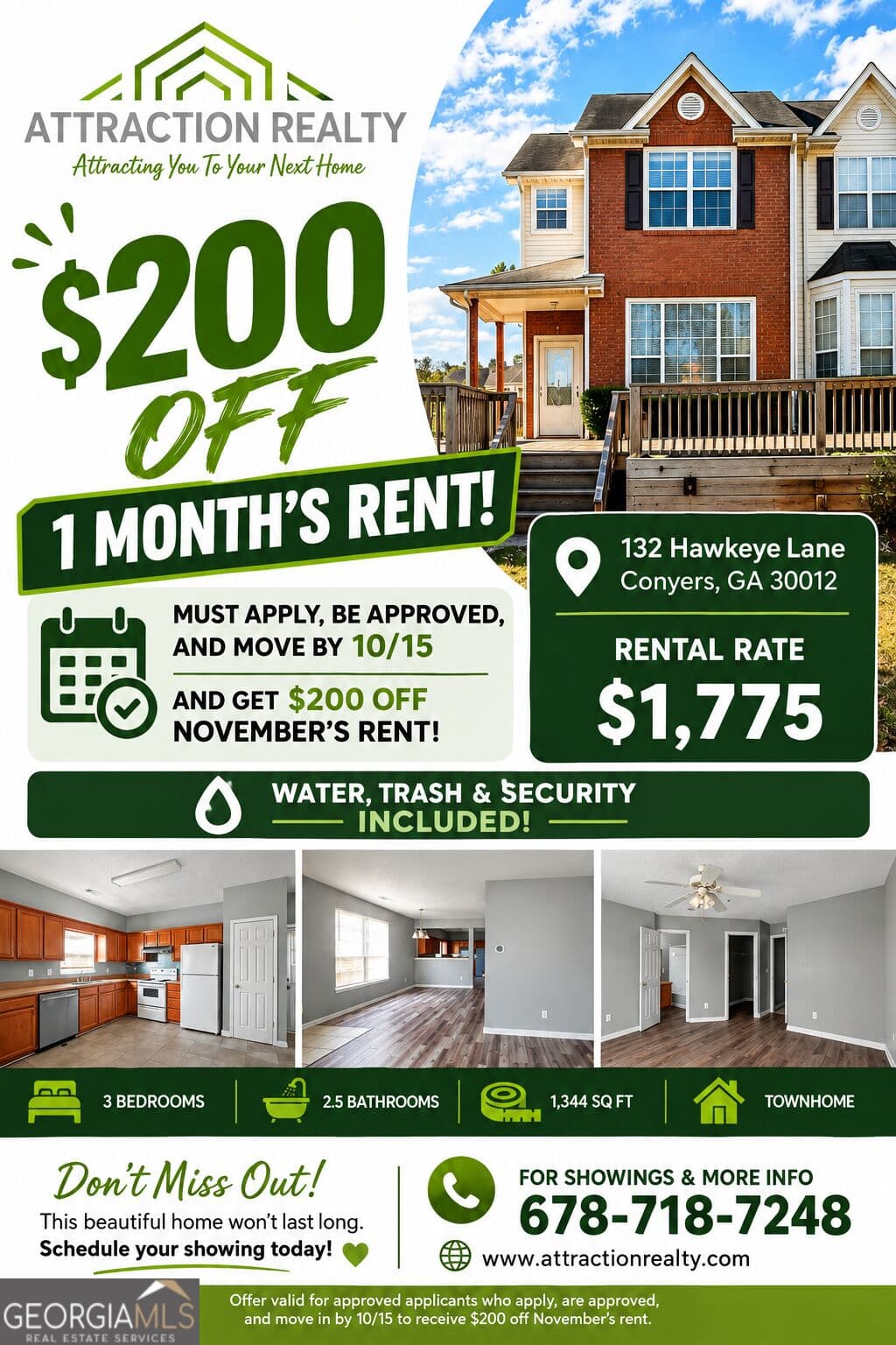 3 bedroom, 2.5 bathroom, 1,440 sq ft townhouse for rent at 132 Hawkeye Lane, Conyers, GA 30012 for $1,775 a month — photo 1 of 1