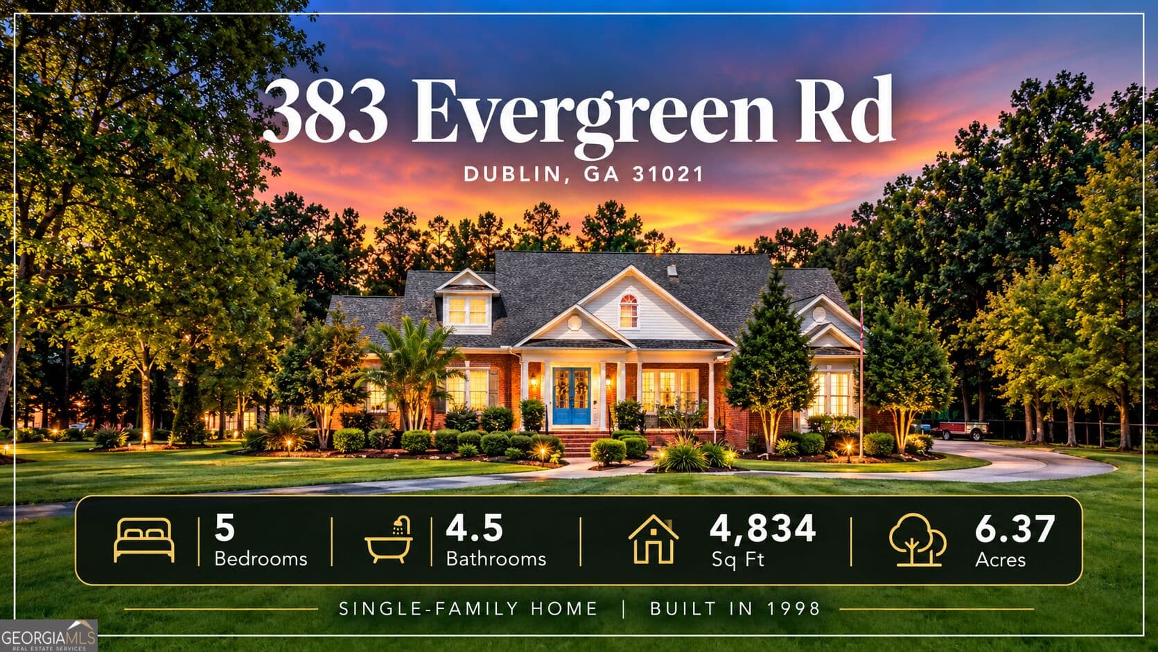 5 bedroom, 4.5 bathroom, 4,834 sq ft single family residence for sale at 383 Evergreen Road, Dublin, GA 31021