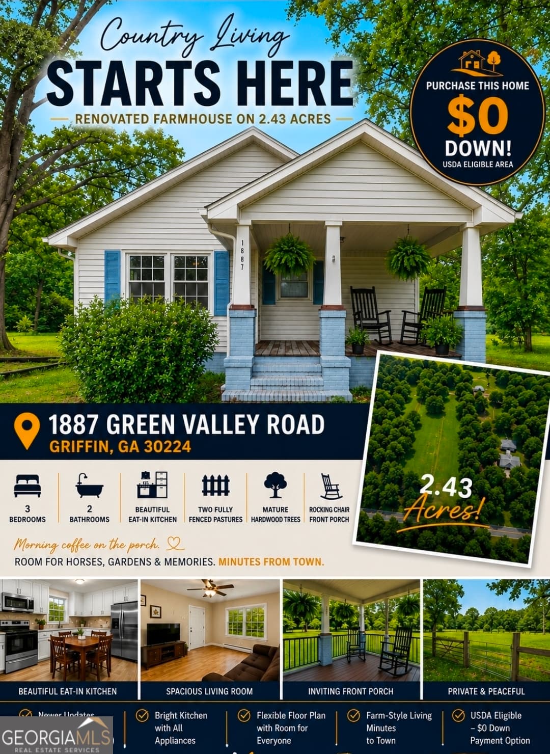 3 bedroom, 2 bathroom, 1,432 sq ft single family residence for sale at 1887 Green Valley Road, Griffin, GA 30224 — photo 1 of 33