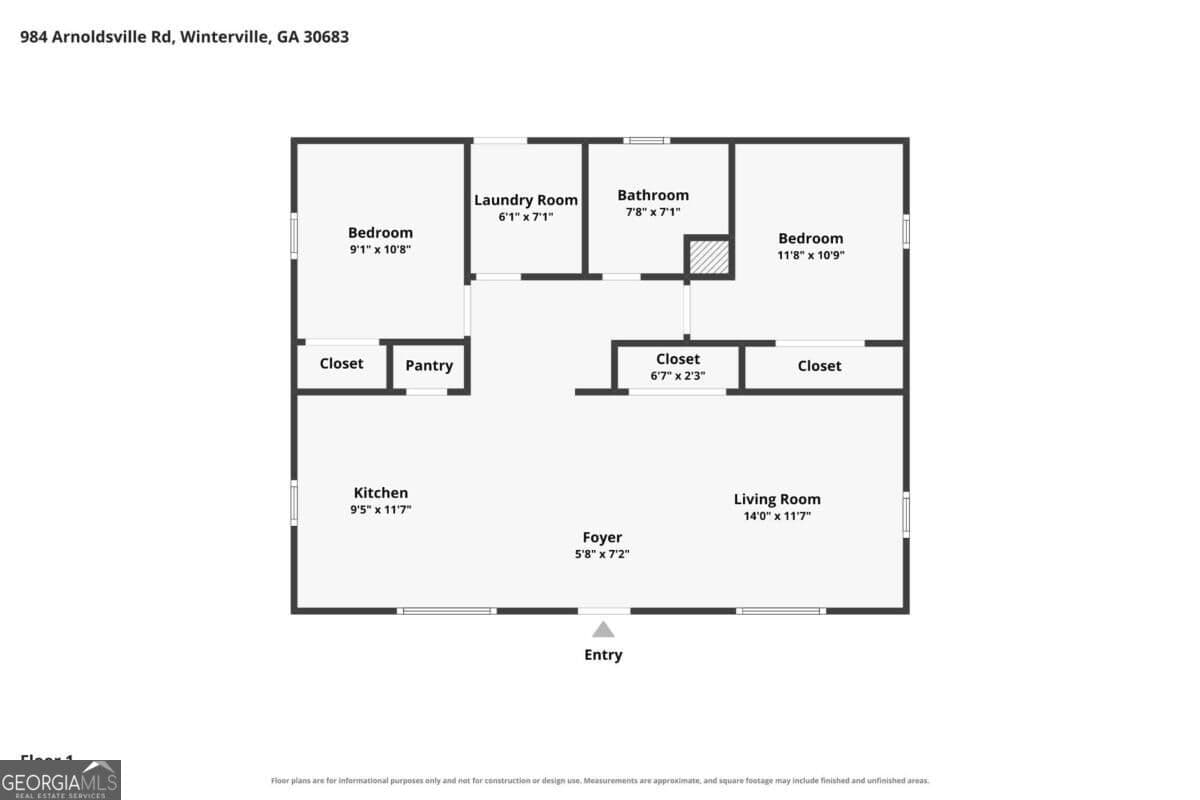 2 bedroom, 1 bathroom, 884 sq ft single family residence for sale at 984 Arnoldsville Road, Winterville, GA 30683 — photo 9