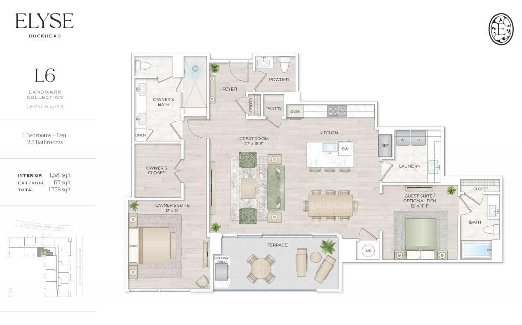 1 bedroom, 3 bathroom, 1,581 sq ft condominium for sale at 102 W Paces Ferry Road 709, Atlanta, GA 30305 — photo 4